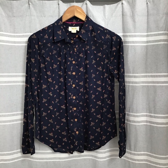 MEAVE BY ANTHROPOLOGIE / Blue Printed Long Sleeve Button Down Size 0 - Picture 1 of 9